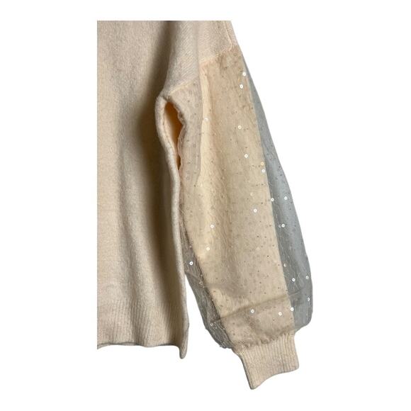 Lauren Conrad Cream Puff Sleeve Womens Sweater Sequin Girly Oversized Comfy Cozy - Picture 2 of 7
